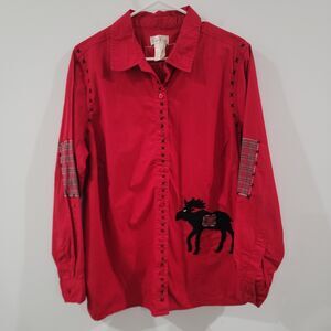 Vintage Bobbie Brooks‎ Womens Button Up Size 14W Moose Cabincore Camping